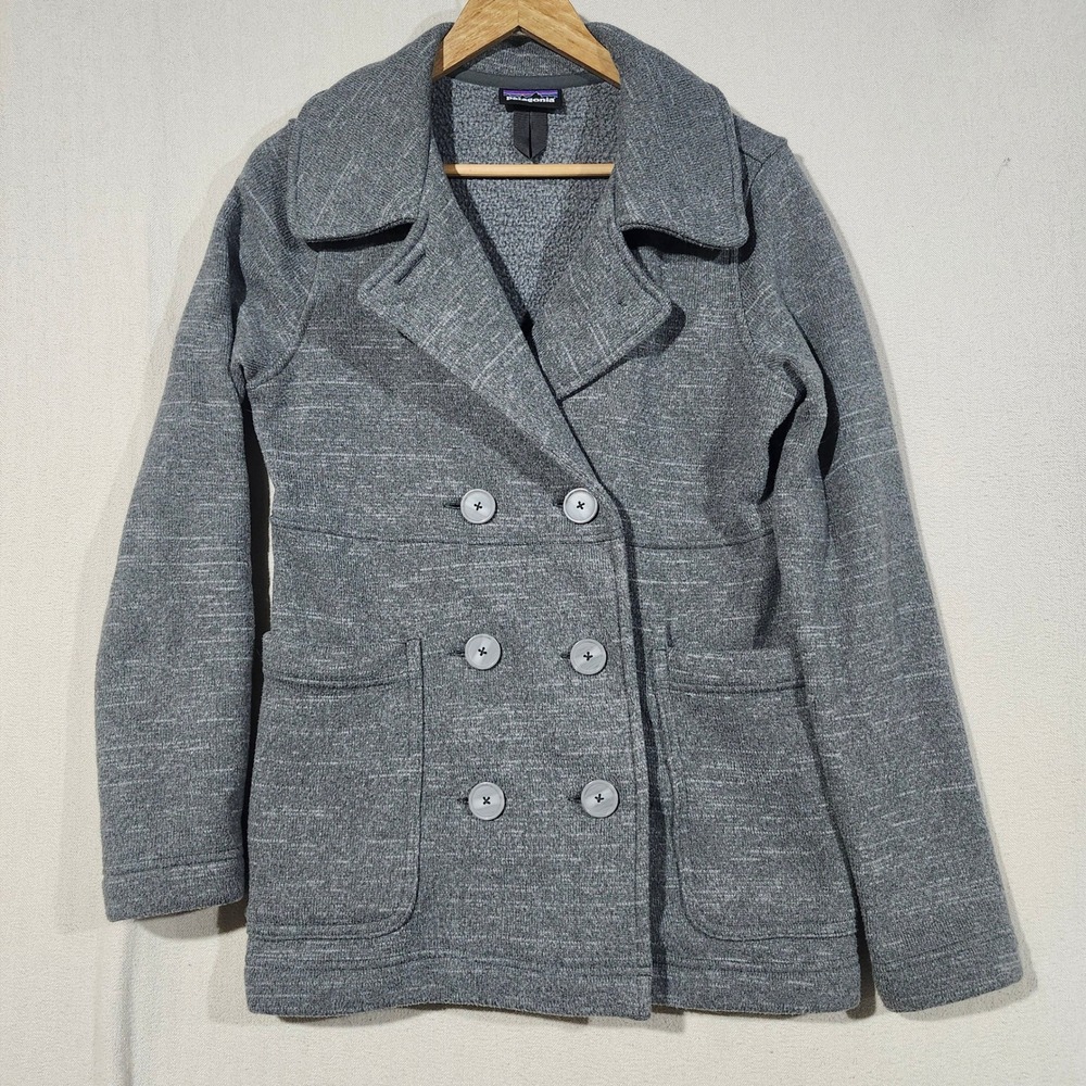 Patagonia Better Sweater Pea Coat Gray Knit Double Breast Fleece Jacket Women M